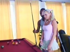 19yo Black Guy Fucking A Sexy Blonde Chick In Pigtails Hardcore On Pool Table